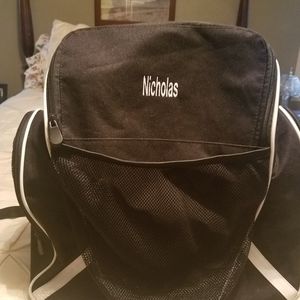 Soccer bag with the name Nicholas printed on it